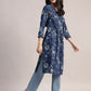 Aavyora Women's Navy Blue Floral Printed Cotton A-Line Kurta with Pintuck Detailing - Swadesiicart