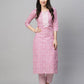 Malishka Women's Printed Pink Cotton Blend Kurta Pant Set - Pink - Malishka