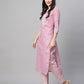 Malishka Women's Printed Pink Cotton Blend Kurta Pant Set - Pink - Swadesiicart