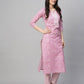 Malishka Women's Printed Pink Cotton Blend Kurta Pant Set - Pink - Swadesiicart