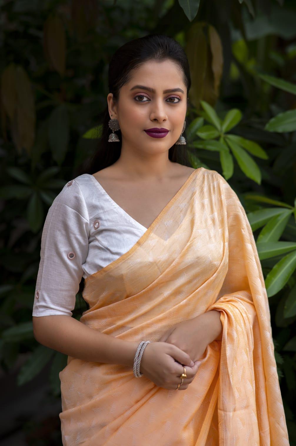 Yellow Poly Georgette Woven Design Saree with Unstitched Blouse - Hiral Fashion | Swadesiicart