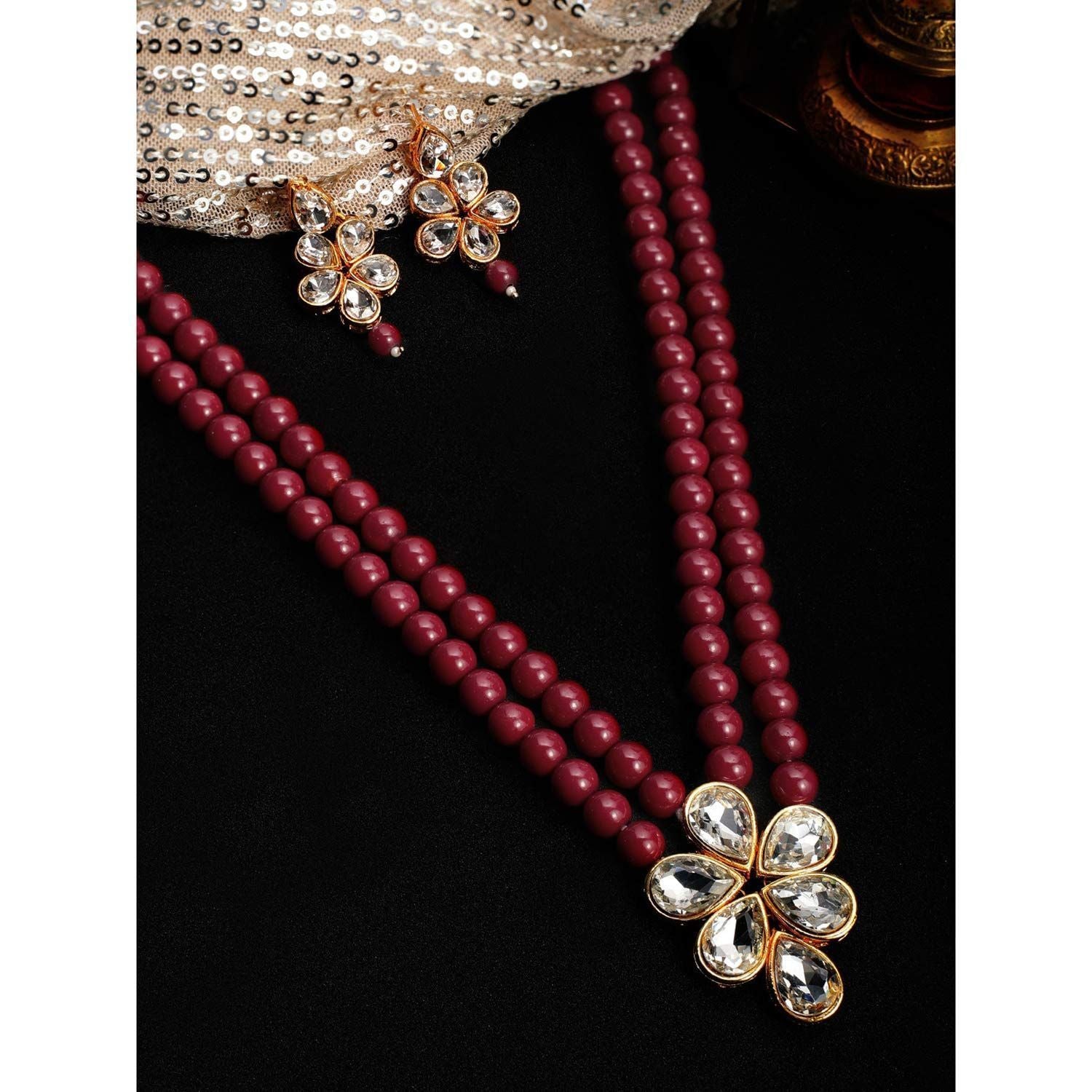 Gold-Polished Traditional Kundan & Pearl Studded Necklace Jewellery Set For Women - Wahe Jewels - Swadesiicart