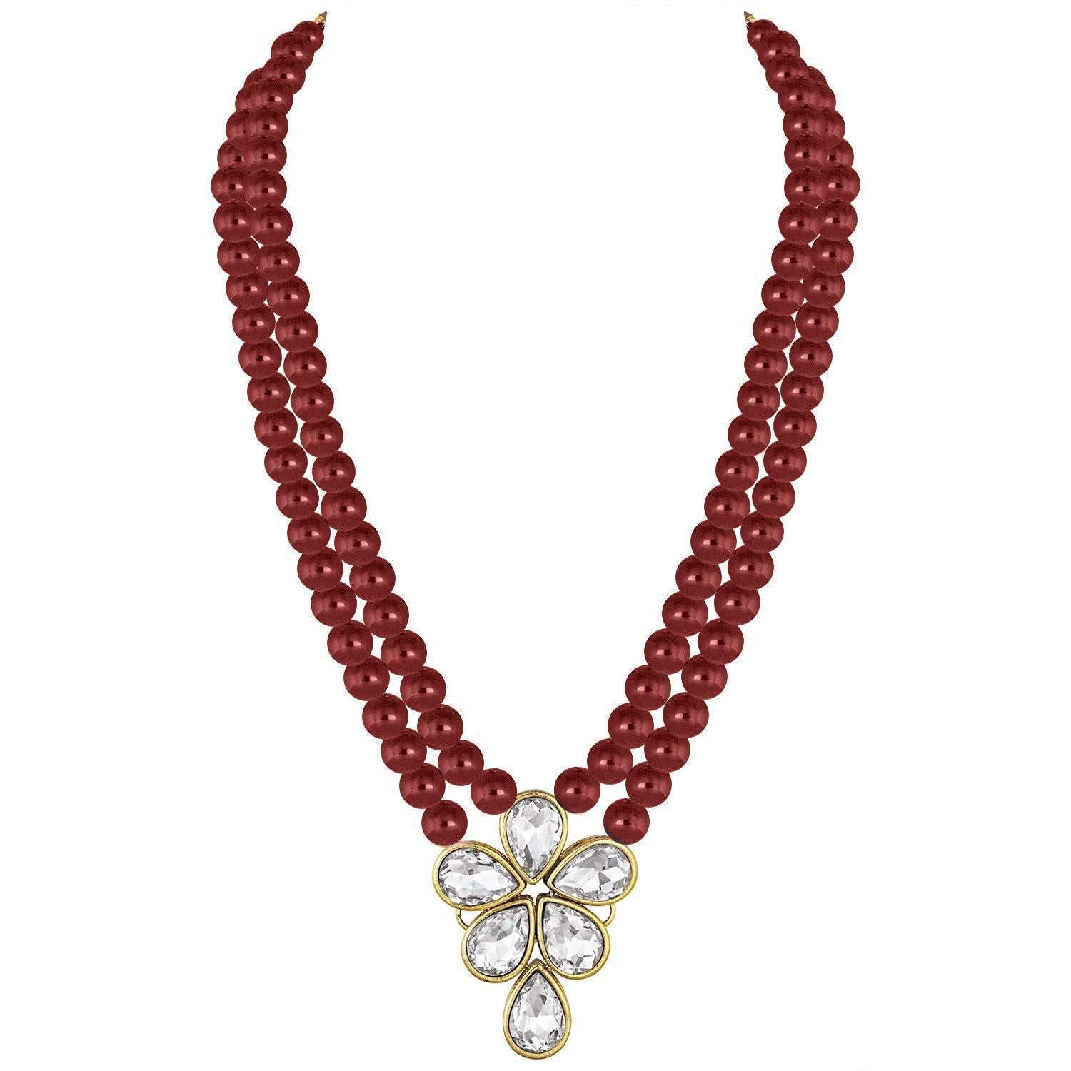 Gold-Polished Traditional Kundan & Pearl Studded Necklace Jewellery Set For Women - Wahe Jewels - Swadesiicart