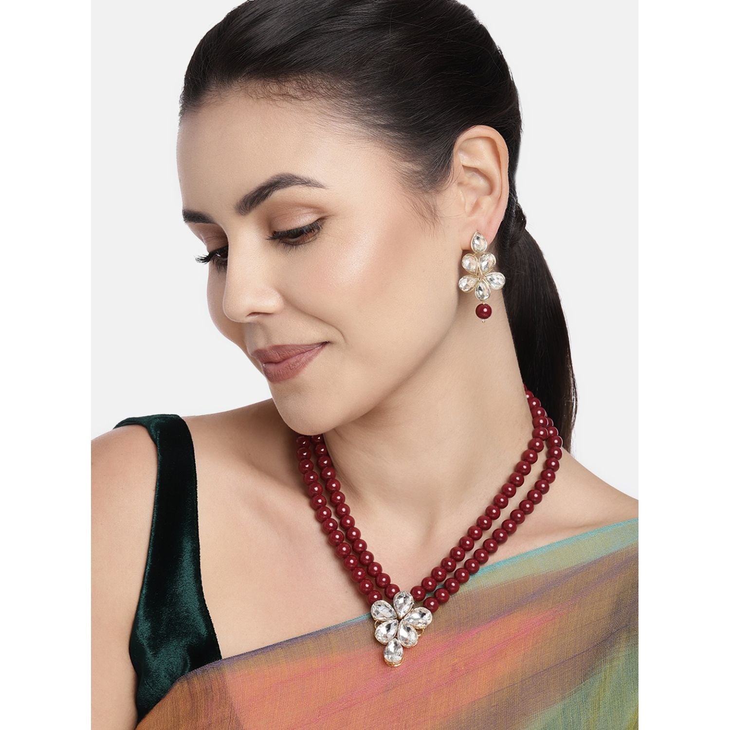 Gold-Polished Traditional Kundan & Pearl Studded Necklace Jewellery Set For Women - Wahe Jewels - Swadesiicart