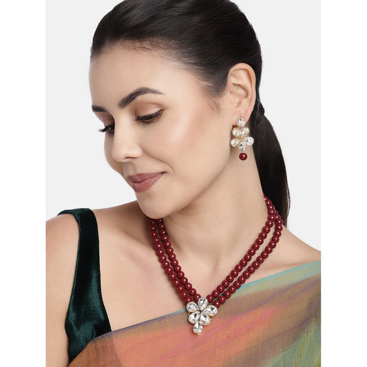 Gold-Polished Traditional Kundan & Pearl Studded Necklace Jewellery Set For Women - Wahe Jewels - Swadesiicart