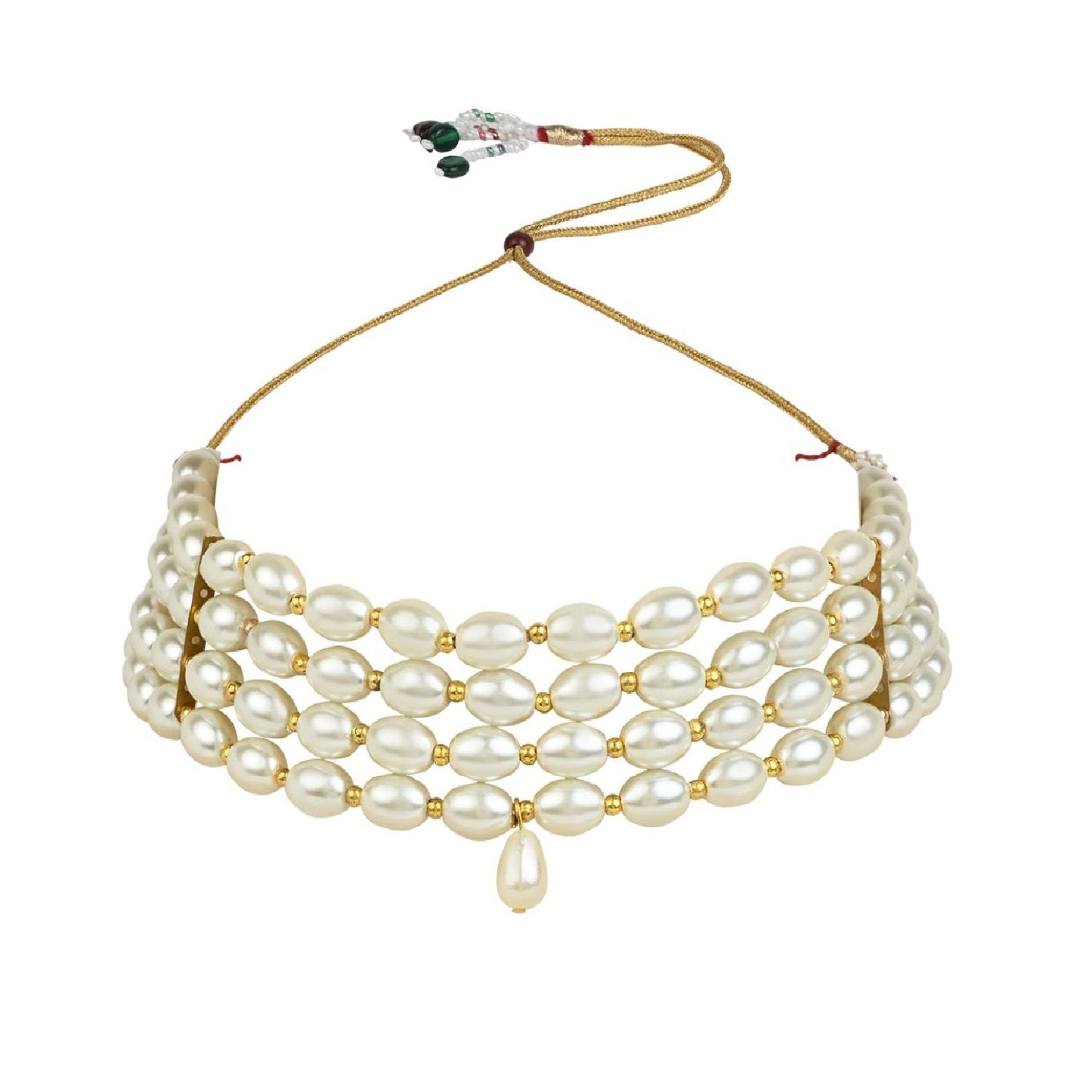 Gold-Polished Traditional Pearl Beaded Stylish Moti Choker Necklace Jewellery Set with Earrings for women - Wahe Jewels - Swadesiicart