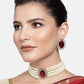 Gold-Polished Traditional Stone Studded Pearl Choker Necklace Jewellery Set For Women/Girls - Wahe Jewels - Swadesiicart