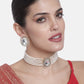 Gold-Polished Traditional Green Stone Studded Pearl Choker Necklace Jewellery Set For Women/Girls - Wahe Jewels - Swadesiicart