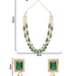 Gold-Polished Traditional Stone Studded Multi Strand Long Pearl Necklace Jewellery With Stud Earrings Set For Women/Girls - Wahe Jewels - Swadesiicart