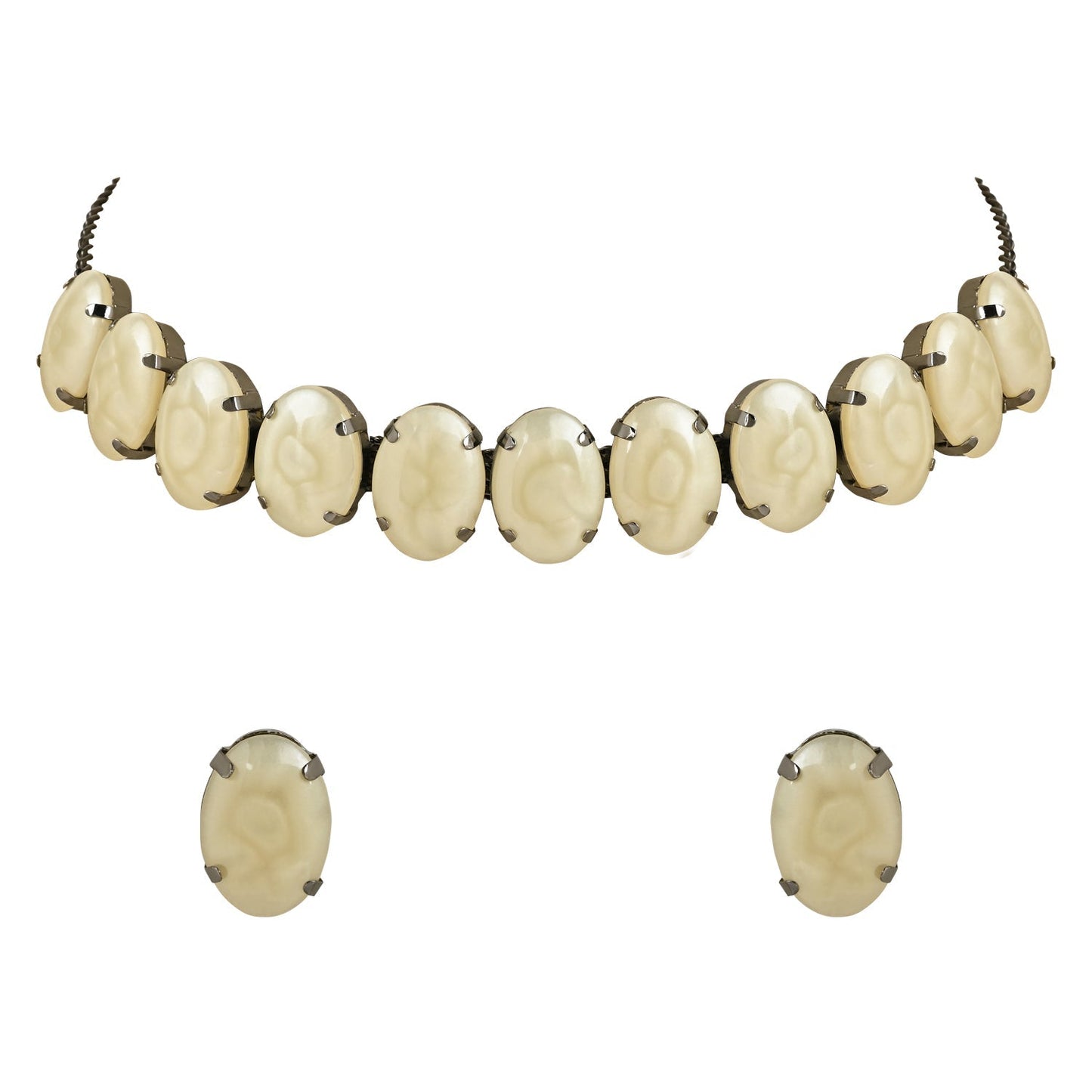 Glamorous Fashionable Eye-Catching Cream Beaded Choker and Earrings Set For Women/Girls - Wahe Jewels - Swadesiicart