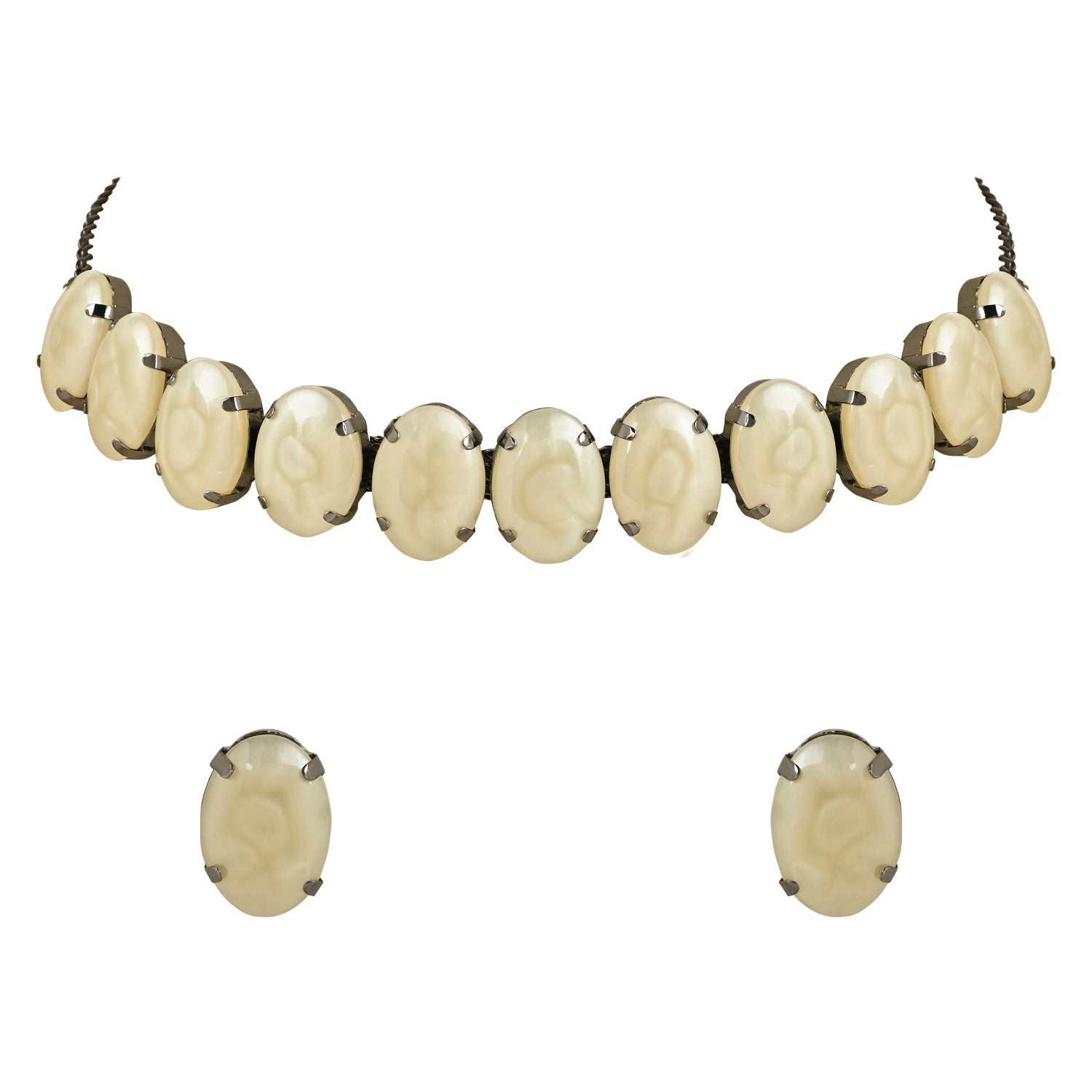 Glamorous Fashionable Eye-Catching Cream Beaded Choker and Earrings Set For Women/Girls - Wahe Jewels - Swadesiicart