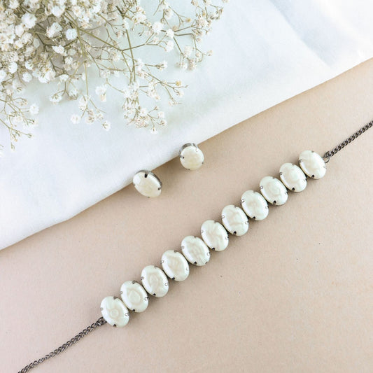 Glamorous Fashionable Eye-Catching Cream Beaded Choker and Earrings Set For Women/Girls - Wahe Jewels - Swadesiicart