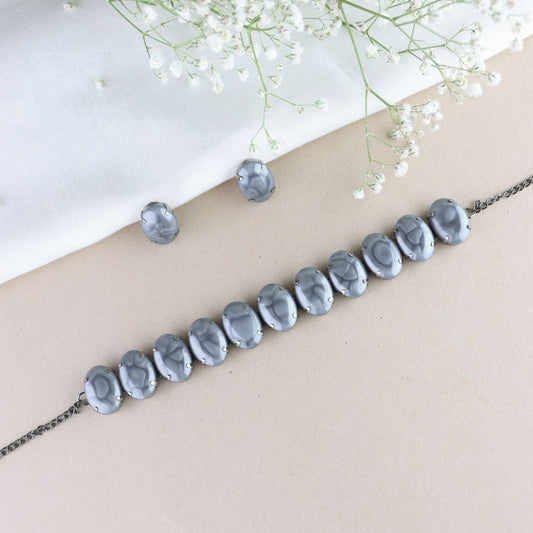 Glamorous Fashionable Eye-Catching Grey Beaded Choker and Earrings Set For Women/Girls - Wahe Jewels - Swadesiicart