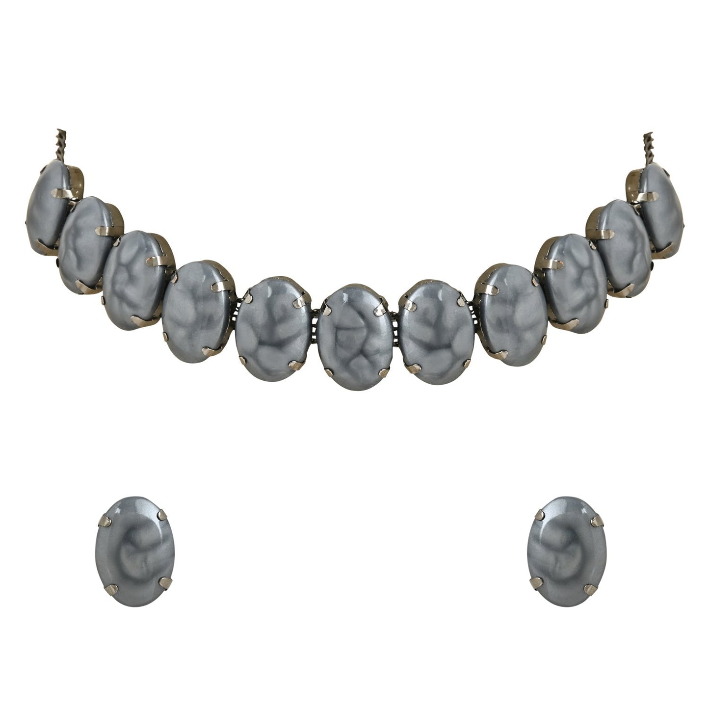 Glamorous Fashionable Eye-Catching Grey Beaded Choker and Earrings Set For Women/Girls - Wahe Jewels - Swadesiicart