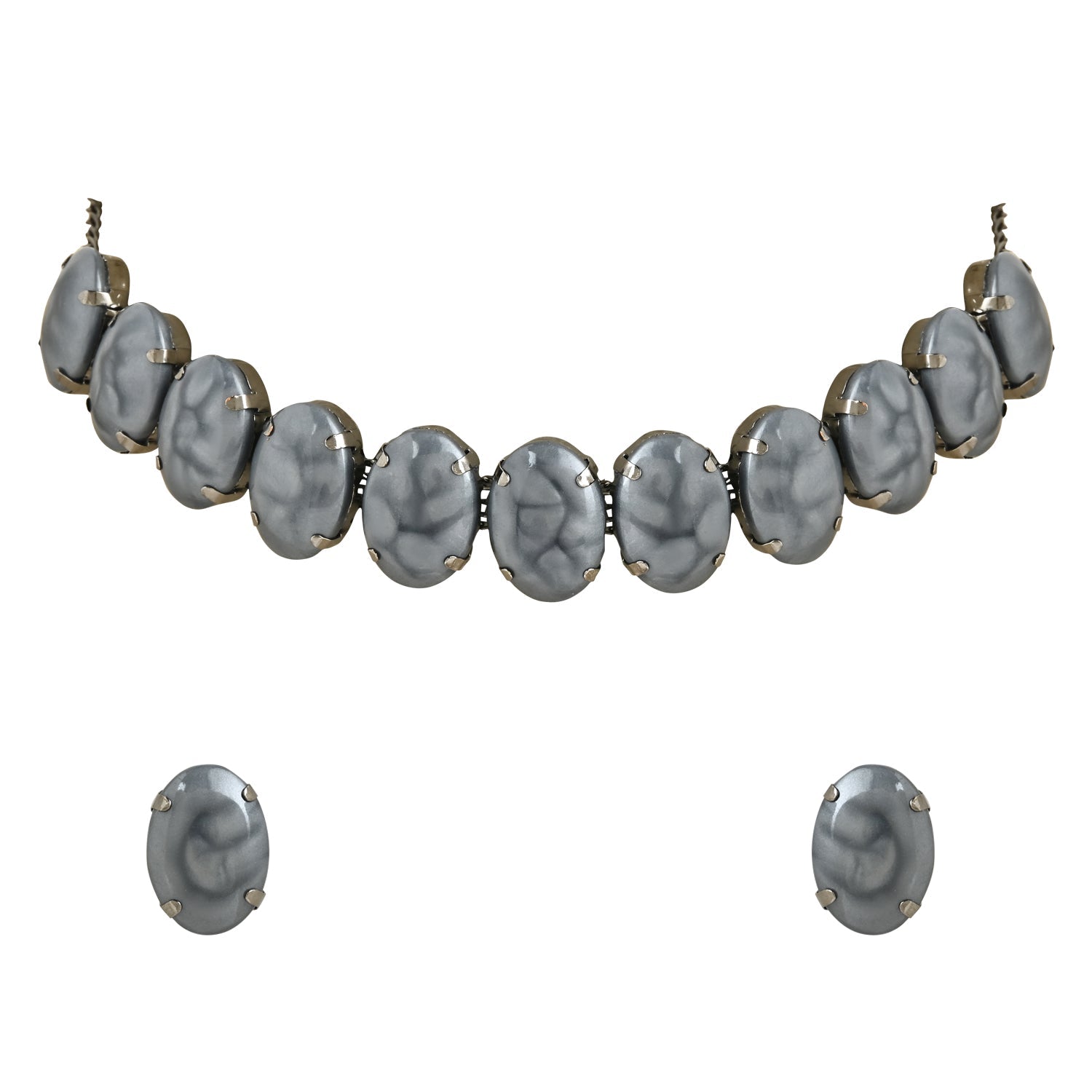 Glamorous Fashionable Eye-Catching Grey Beaded Choker and Earrings Set For Women/Girls - Wahe Jewels - Swadesiicart