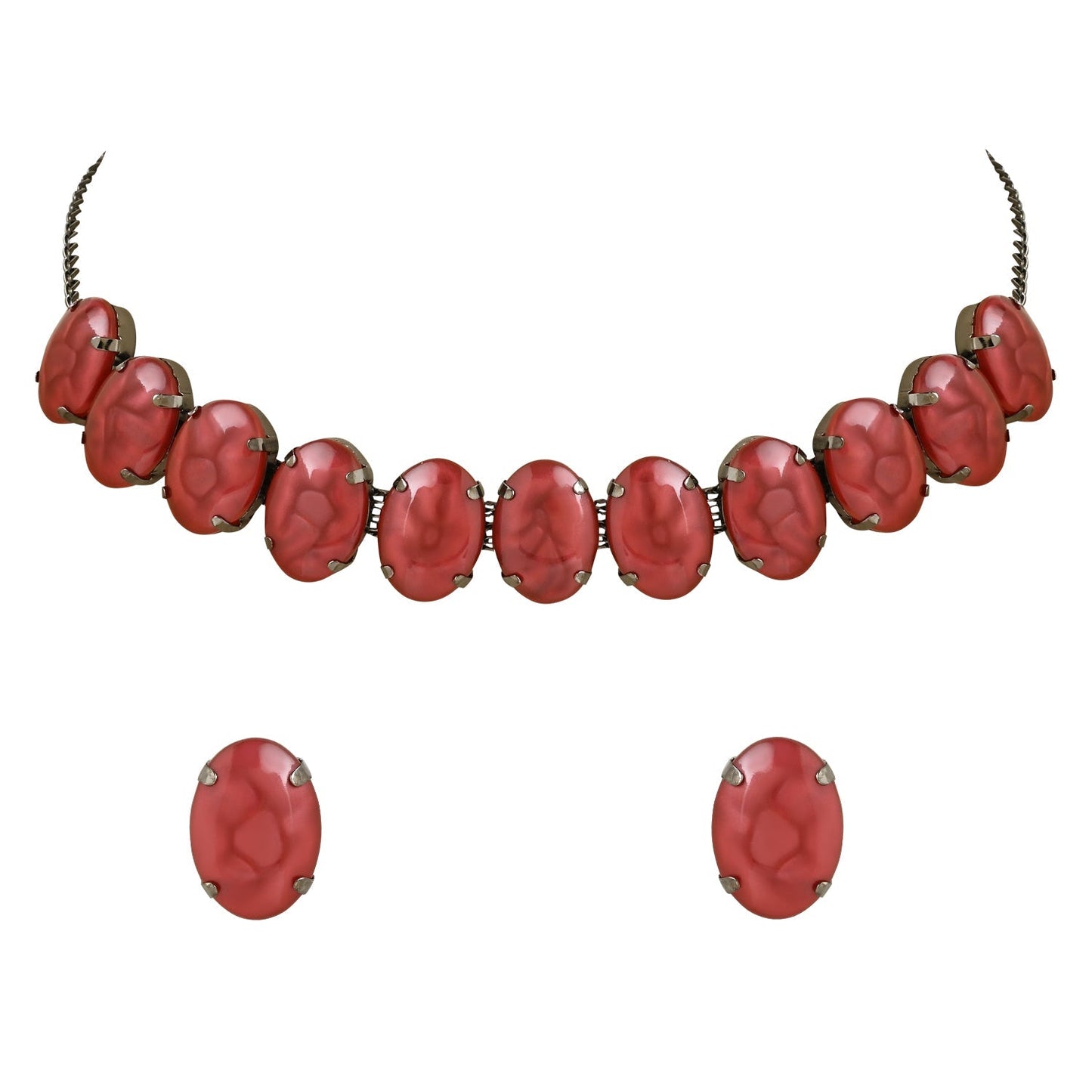 Glamorous Fashionable Eye-Catching Red Beaded Choker and Earrings Set For Women/Girls - Wahe Jewels - Swadesiicart