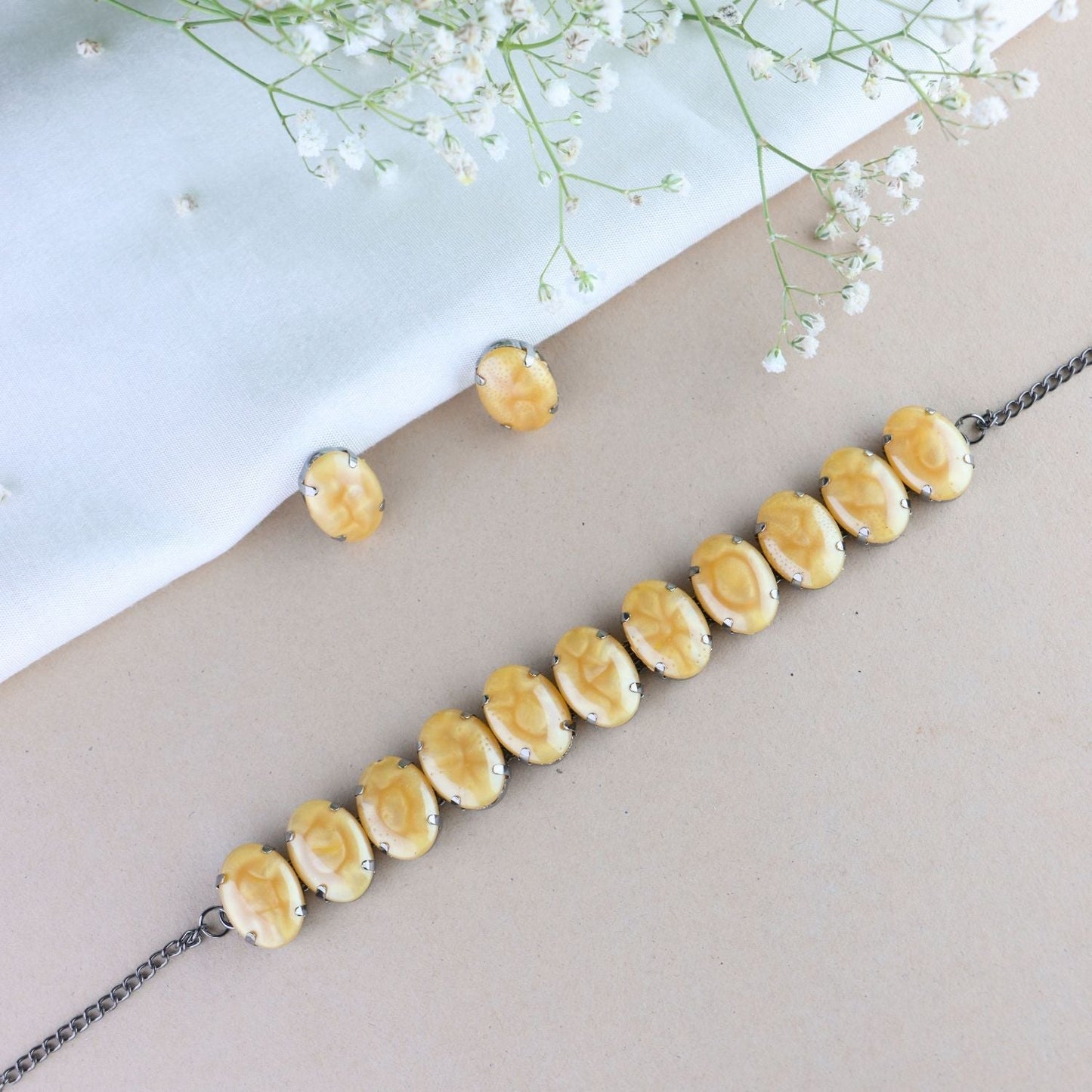 Glamorous Fashionable Eye-Catching Yellow Beaded Choker and Earrings Set For Women/Girls - Wahe Jewels - Swadesiicart