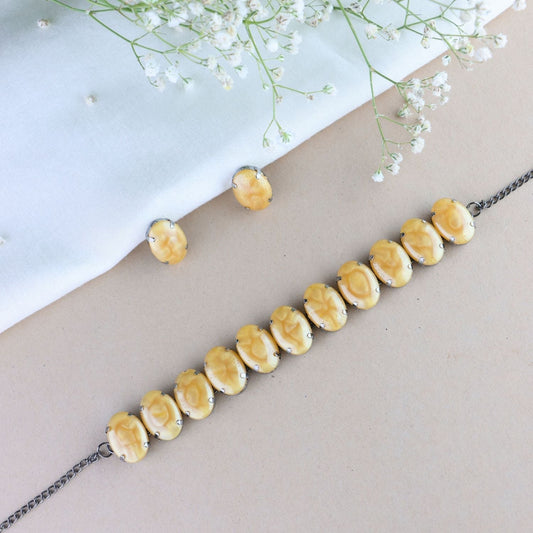 Glamorous Fashionable Eye-Catching Yellow Beaded Choker and Earrings Set For Women/Girls - Wahe Jewels - Swadesiicart