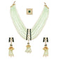 Gold-Polished Traditional Kundan & Mint Beads Multistrand Necklace With Earrings, Maang Tikka & Finger Ring Set For Women - Wahe Jewels - Swadesiicart