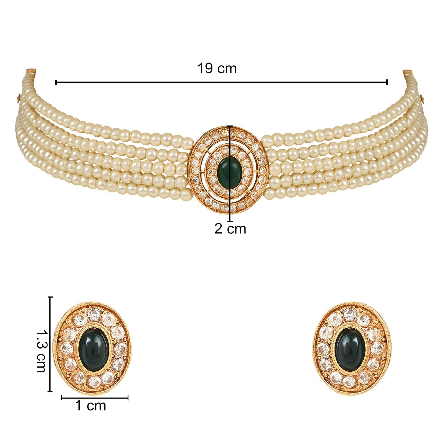 Gold-Polished Traditional Handcrafted Stone Studded Pearl Choker Necklace Jewellery Set With Earrings For Women And Girls - Wahe Jewels - Swadesiicart