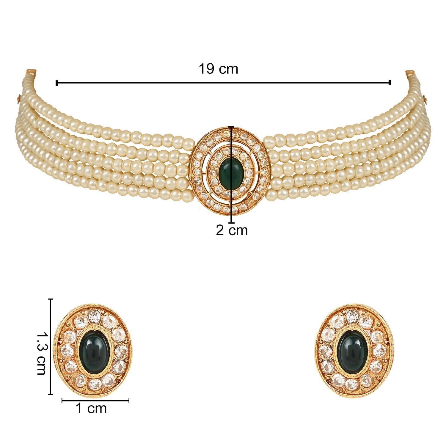 Gold-Polished Traditional Handcrafted Stone Studded Pearl Choker Necklace Jewellery Set With Earrings For Women And Girls - Wahe Jewels - Swadesiicart