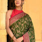Joban Fashion Green Crepe Chiffon Pure Handloom Banarasi Silk Saree | Swadesiicart