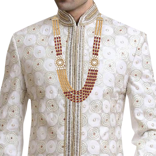 5 Layered Traditional Gold-Polished Dulha Moti Mala with Stone Maharaja Haar/Groom Necklace For Men - Wahe Jewels - Swadesiicart