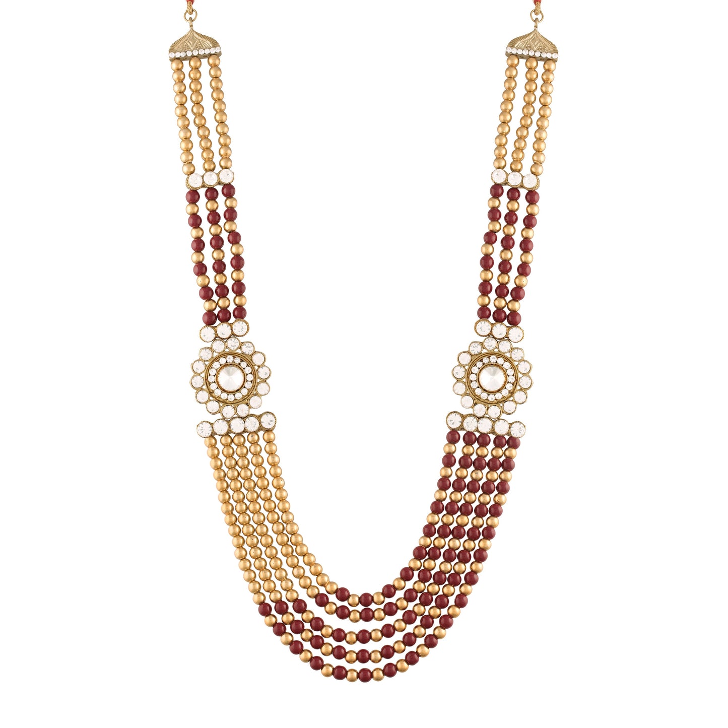 5 Layered Traditional Gold-Polished Dulha Moti Mala with Stone Maharaja Haar/Groom Necklace For Men - Wahe Jewels - Swadesiicart