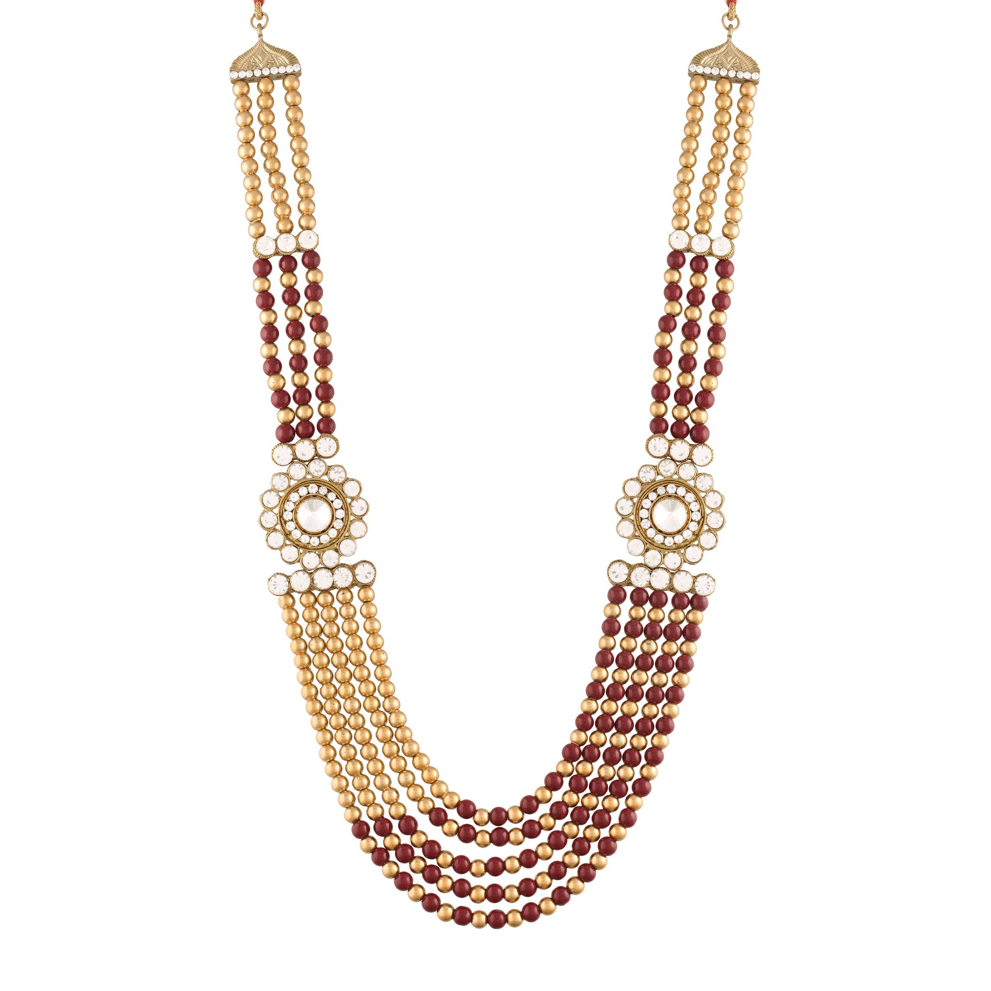 5 Layered Traditional Gold-Polished Dulha Moti Mala with Stone Maharaja Haar/Groom Necklace For Men - Wahe Jewels - Swadesiicart
