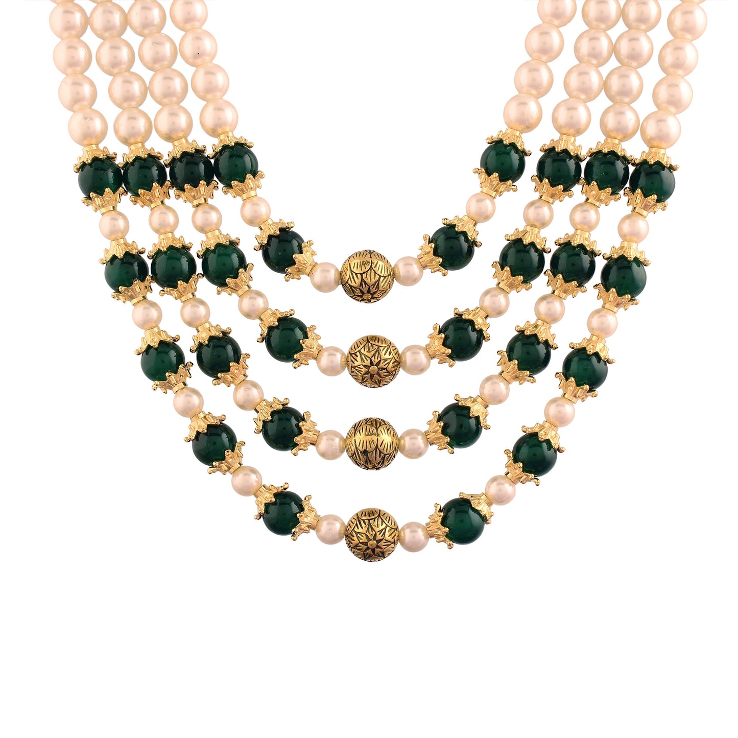 3 Layered Traditional Gold-Polished Dulha Moti Mala with Stone Maharaja Haar/Groom Necklace For Men - Wahe Jewels - Swadesiicart