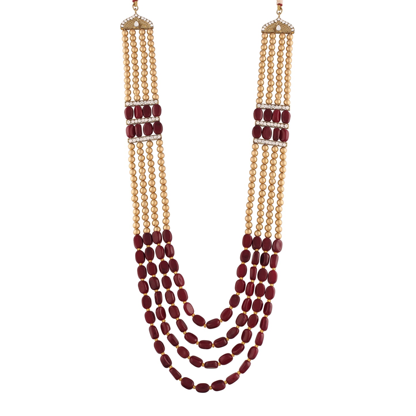 4 Layered Traditional Gold-Polished Dulha Moti Mala with Beads Maharaja Haar/Groom Necklace for Men - Wahe Jewels - Swadesiicart