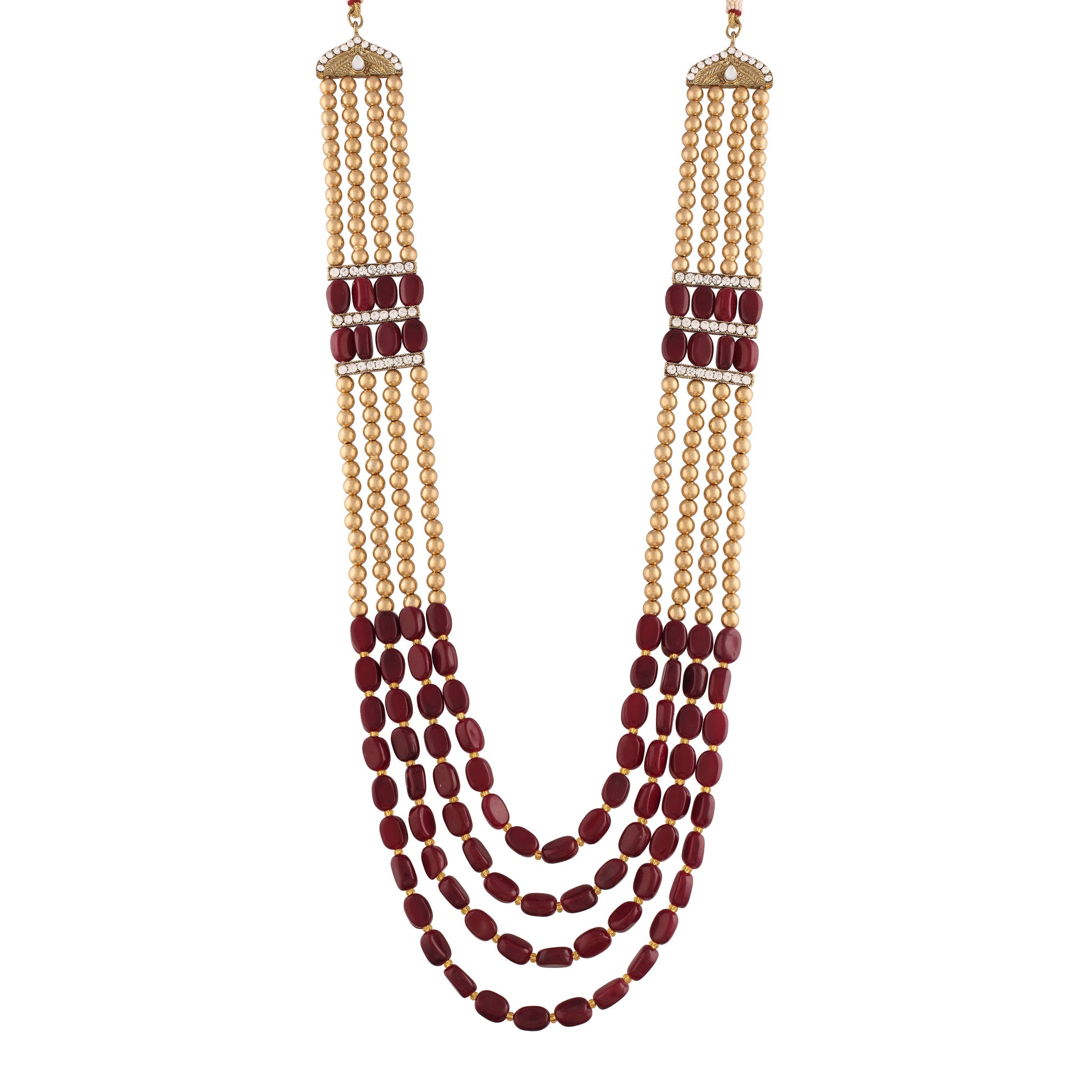 4 Layered Traditional Gold-Polished Dulha Moti Mala with Beads Maharaja Haar/Groom Necklace for Men - Wahe Jewels - Swadesiicart