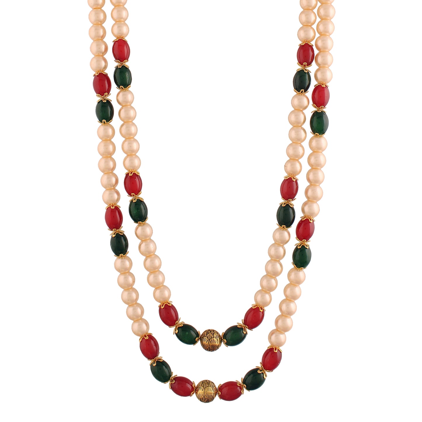 2 Layered Traditional Gold-Polished Dulha Moti Mala with Beads Maharaja Haar/Groom Long Necklace For Men - Wahe Jewels - Swadesiicart
