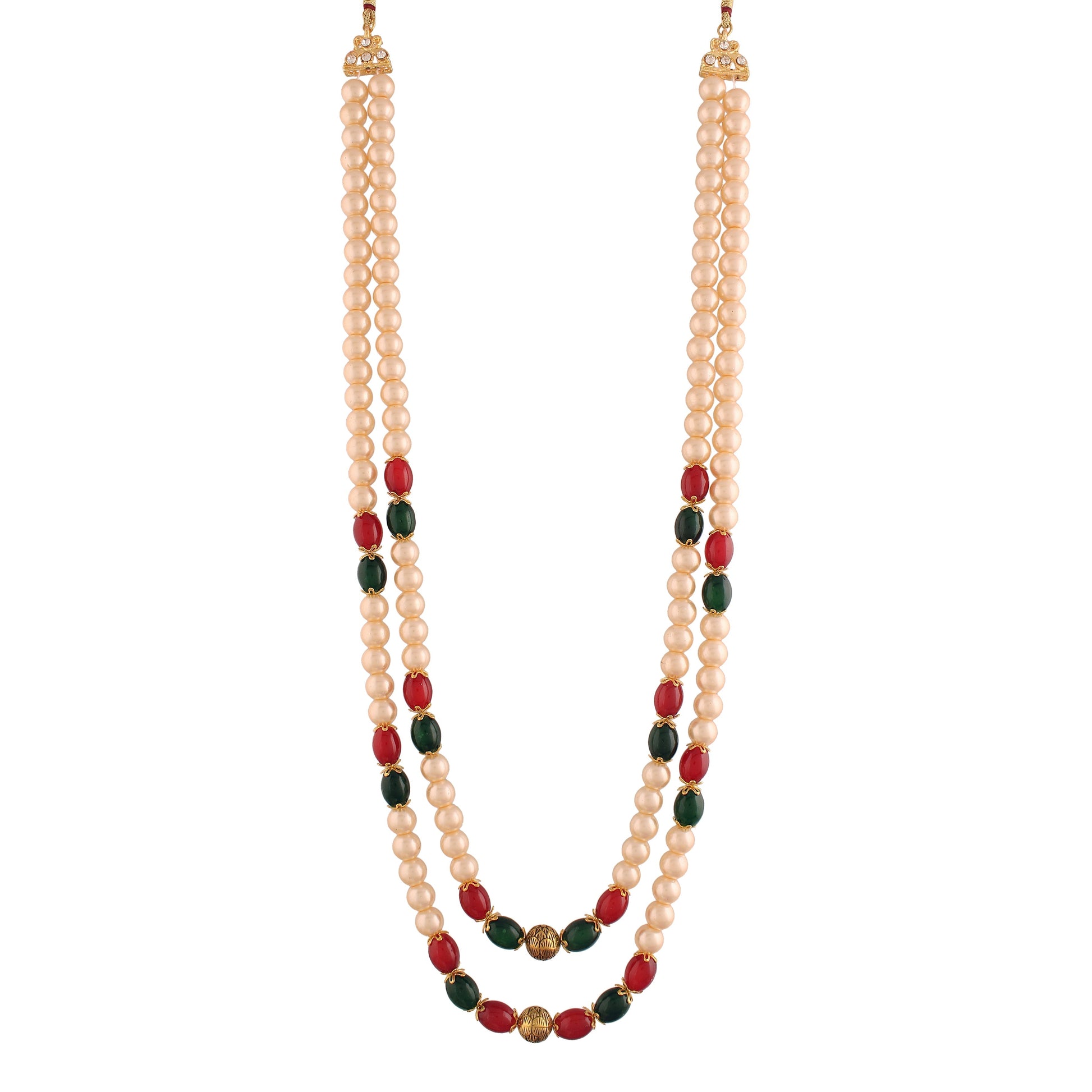2 Layered Traditional Gold-Polished Dulha Moti Mala with Beads Maharaja Haar/Groom Long Necklace For Men - Wahe Jewels - Swadesiicart