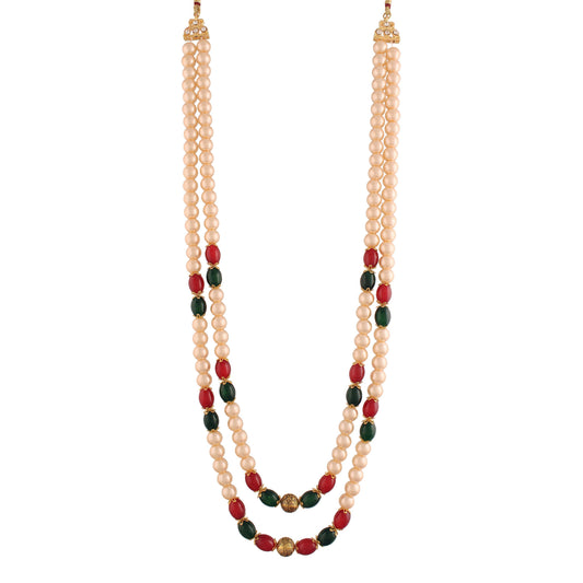 2 Layered Traditional Gold-Polished Dulha Moti Mala with Beads Maharaja Haar/Groom Long Necklace For Men - Wahe Jewels - Swadesiicart