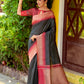 Vishnu Weaves Women's Black South Silk Zari Woven Saree with Unstitched Blouse - Swadesiicart