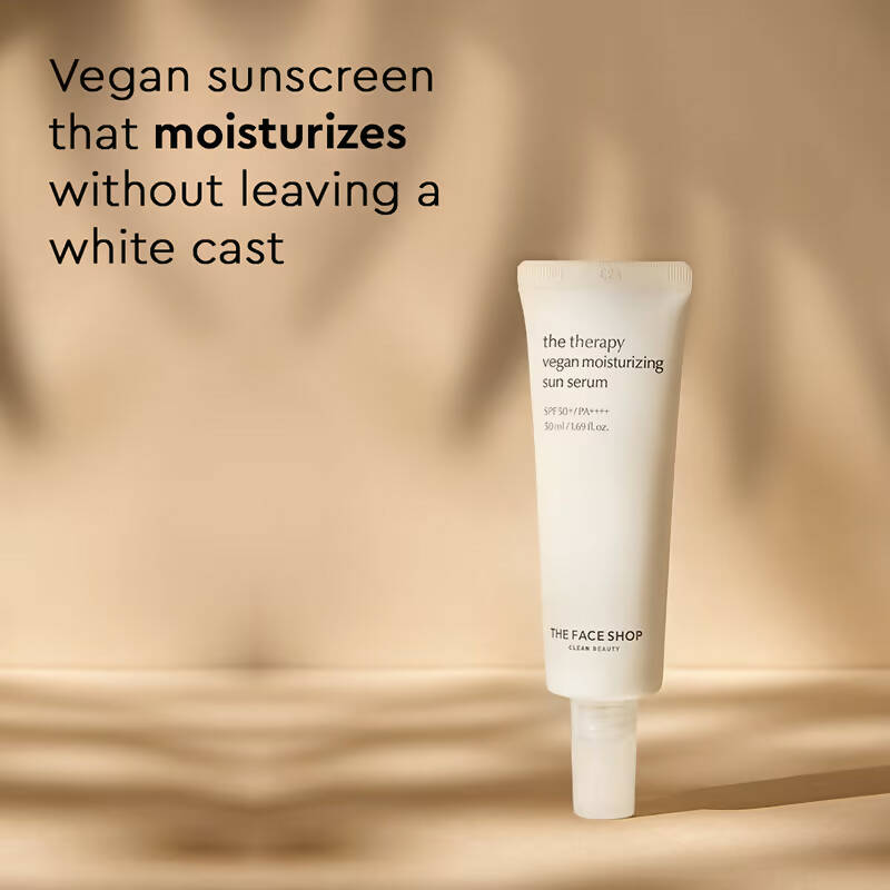 The Face Shop The Therapy Vegan Moisturizing Sun Serum SPF 50+ - Korean Skincare | Swadesiicart