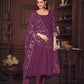 Jyoti Fashion Women's Purple Georgette Embroidered Anarkali Kurta Pant Set With Dupatta | Swadesiicart