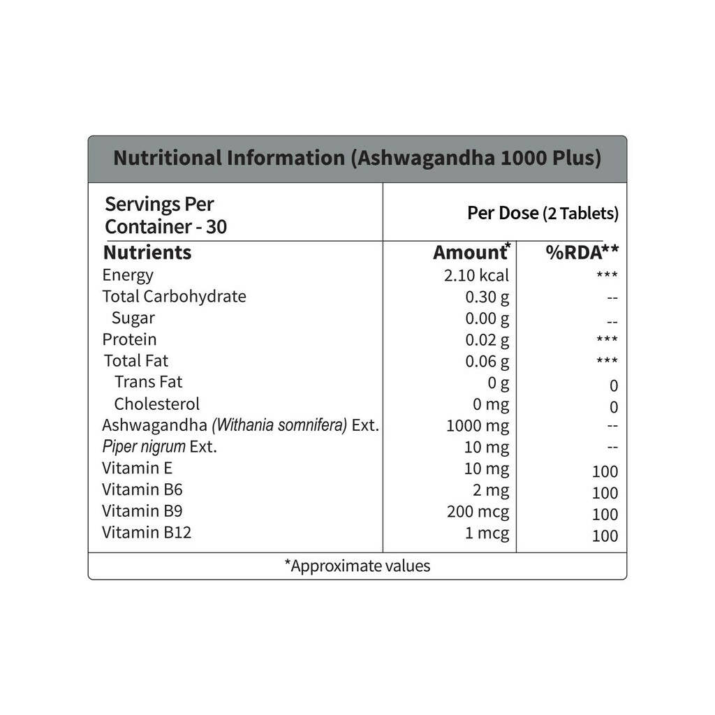 Neuherbs Ashwagandha 1000 Plus Tablets with Vitamins - Swadesiicart