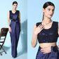 Blue Imported Crush Lycra Texture Pattern Ready to Wear Saree with stitched Blouse - Nirvana | Swadesiicart