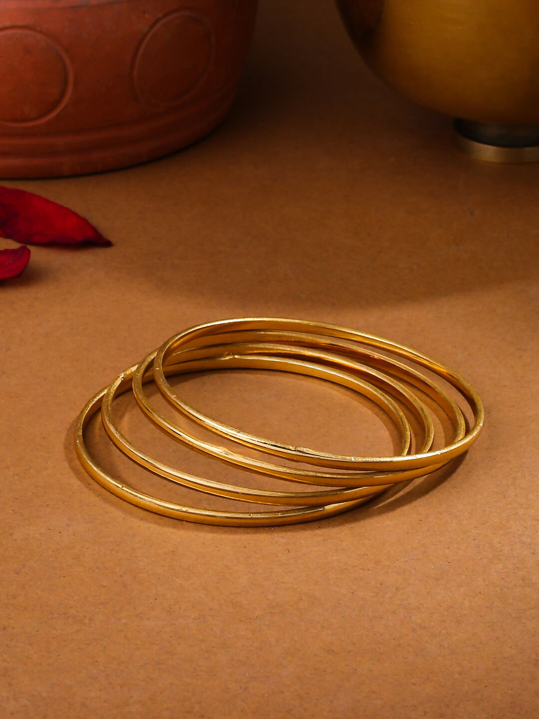 NVR Women's Set of 4 Gold-Polished Traditional Daily Use Bangles - Swadesiicart