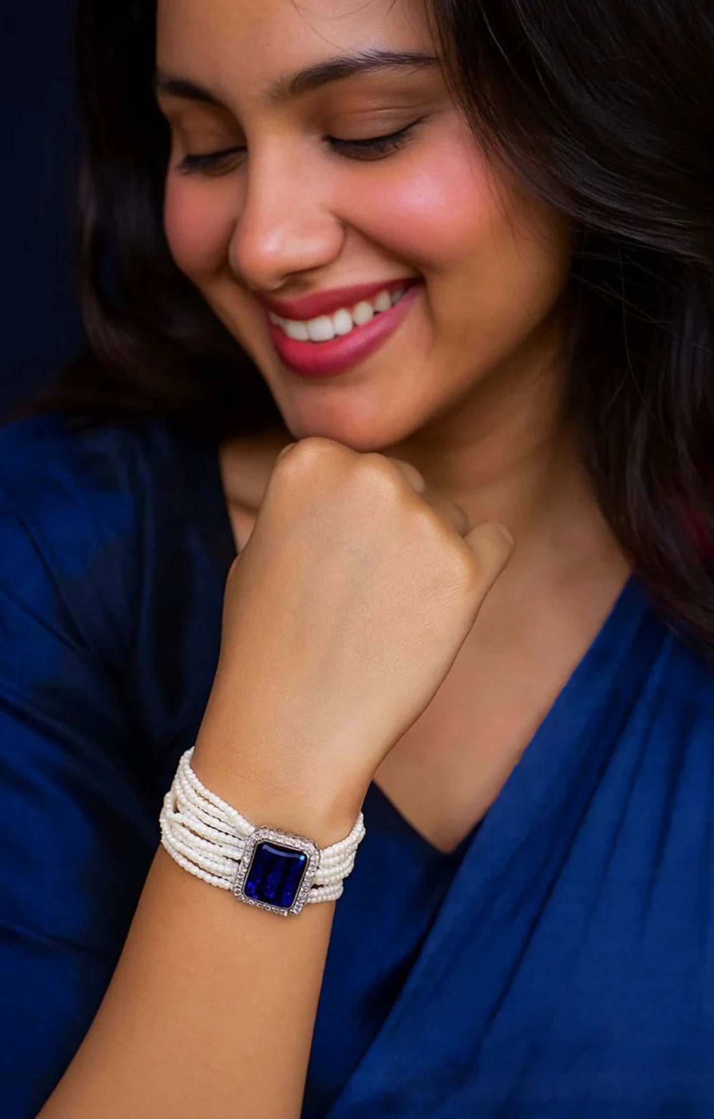 Joban Fashion Blue Brass Ad With Monalisa Stone Beaded Bracelet | Swadesiicart