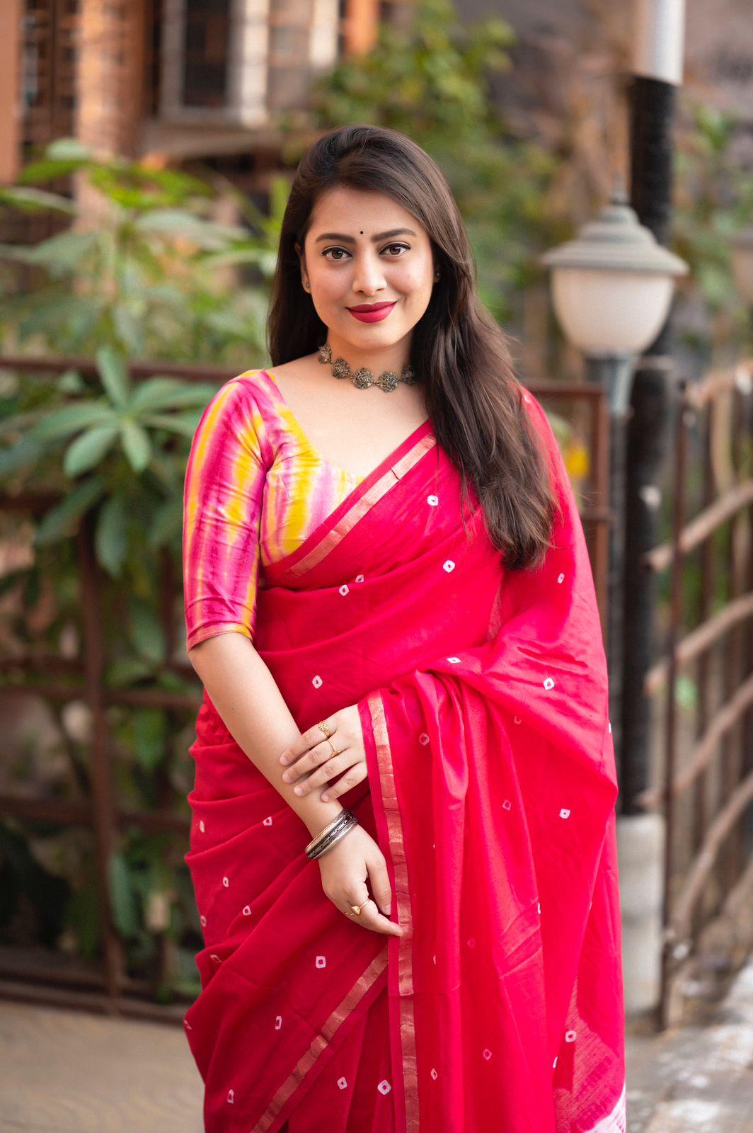 Rani Chanderi Cotton Block Print Saree with Unstitched Blouse - Hiral Fashion | Swadesiicart
