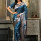 Astita Banarasi Silk Blue Saree | Swadesiicart
