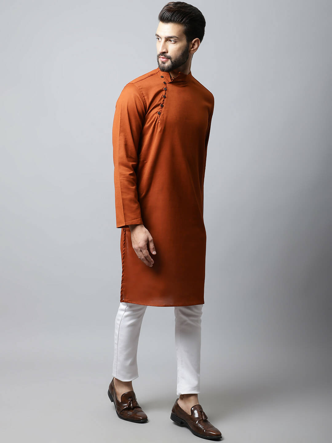 Even Apparels Brown Color Pure Cotton Men's Kurta With Side Placket (SLD1137) | Swadesiicart