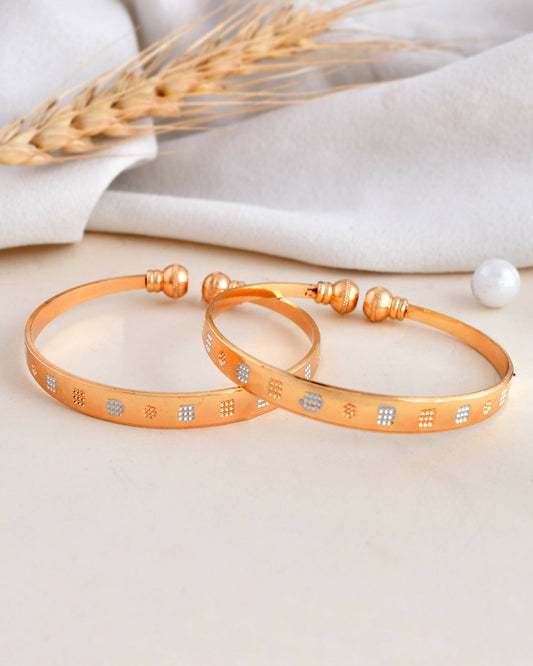 VOJ Stainless Steel Beads Gold-Polished Bangle Set (Pack of 2) - VOJ (Valley Of Jewellery)