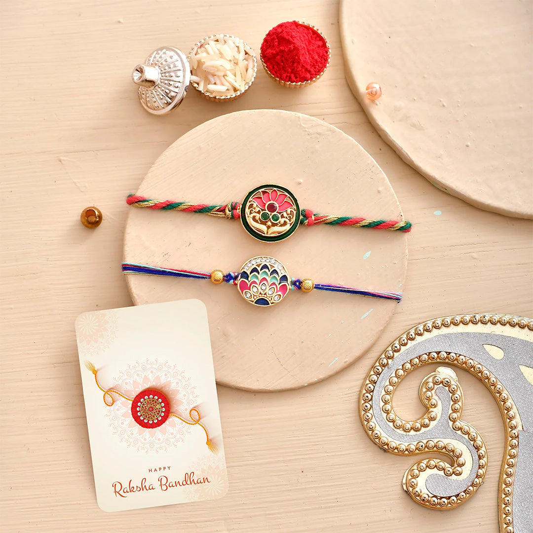 trueBrowns X Voylla Pack Of 2 Colourful And Embellished Men's Rakhis | Swadesiicart