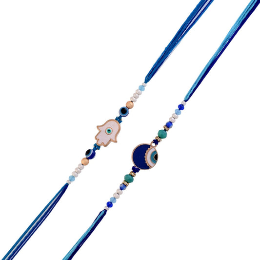 trueBrowns X Voylla Pack Of 2 Evil Eye Hamsa Charms Men's Rakhis | Swadesiicart