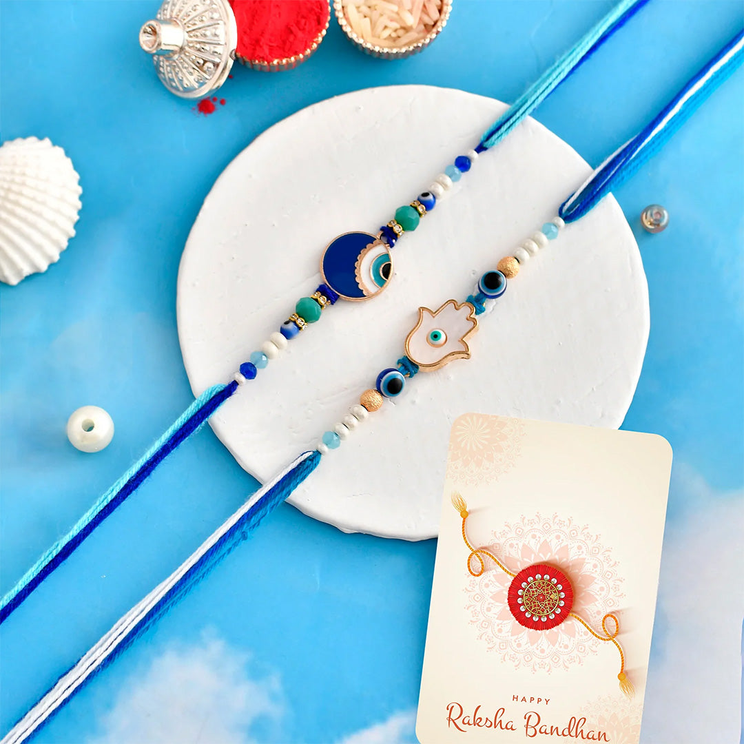 trueBrowns X Voylla Pack Of 2 Evil Eye Hamsa Charms Men's Rakhis | Swadesiicart