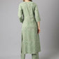 FIORRA Women's Green Cotton A-Line Kurta Set - Swadesiicart
